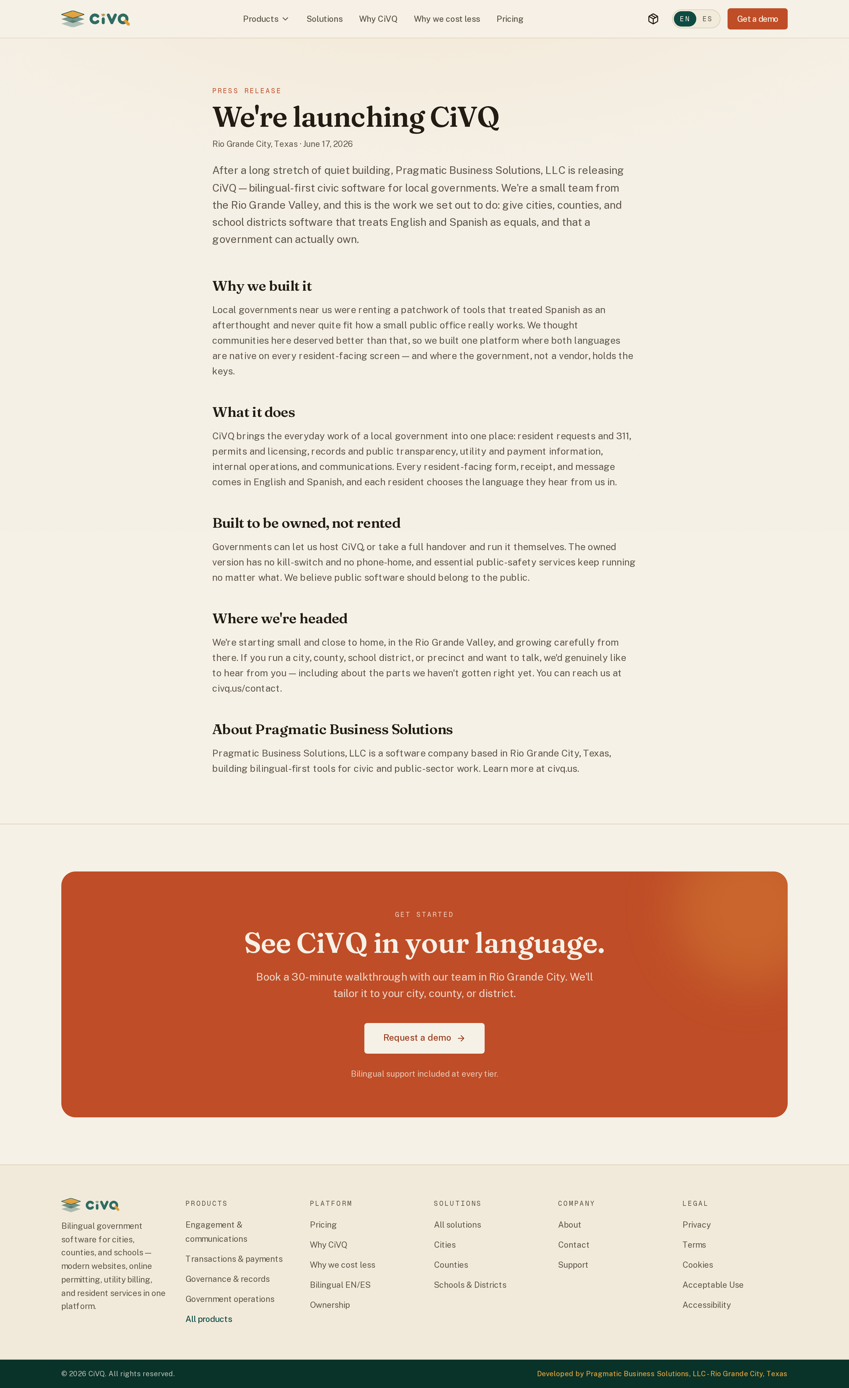 The launch press release — humble, bilingual, and linkable from social.