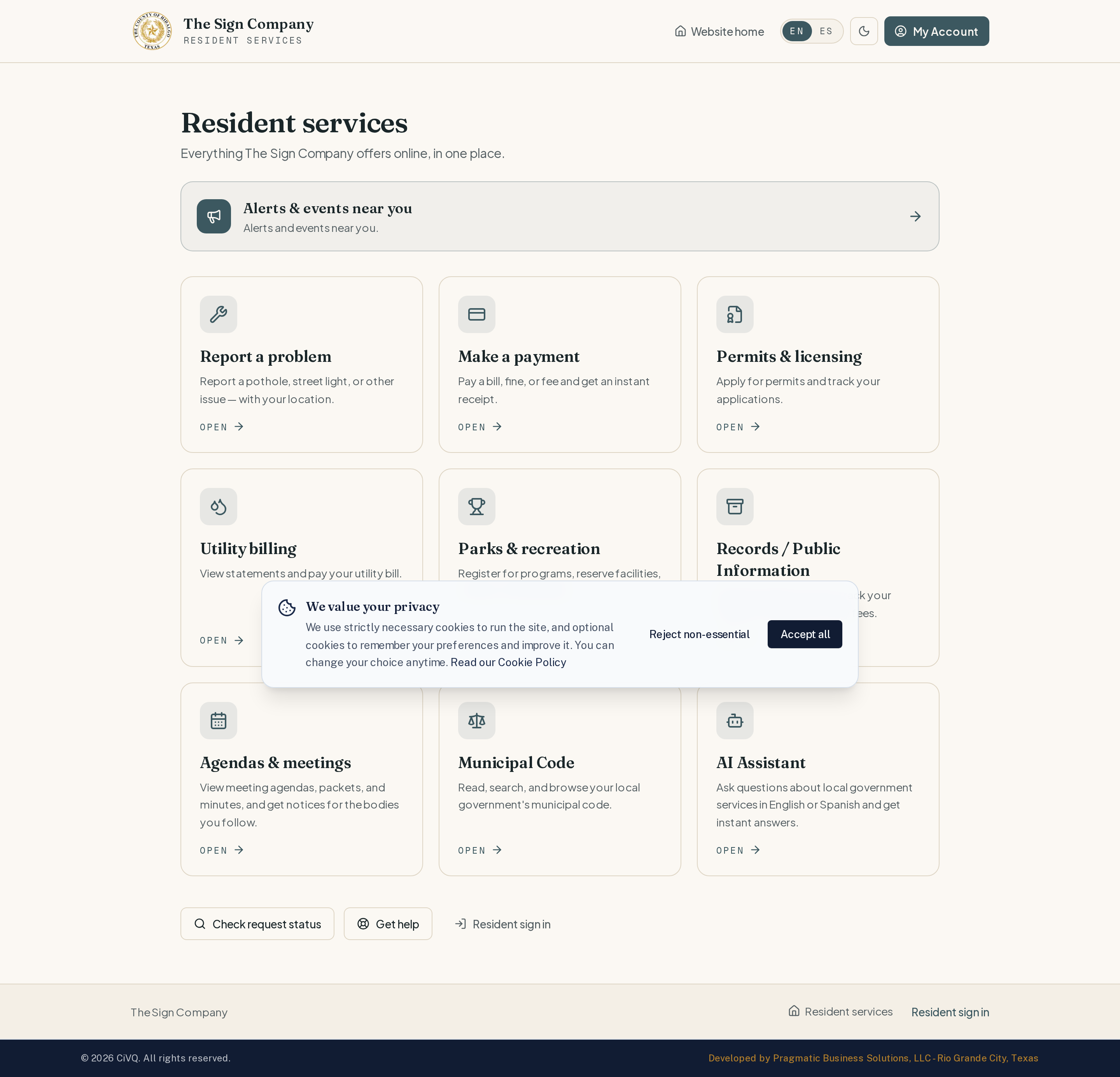 The resident services hub — the entry points residents actually use.